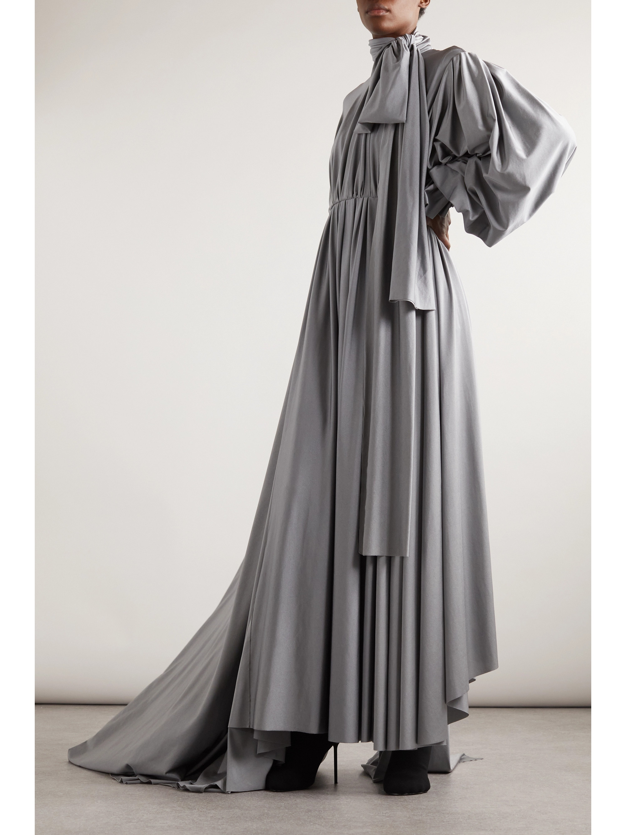Balenciaga Asymmetric ruched stretch-satin maxi dress
