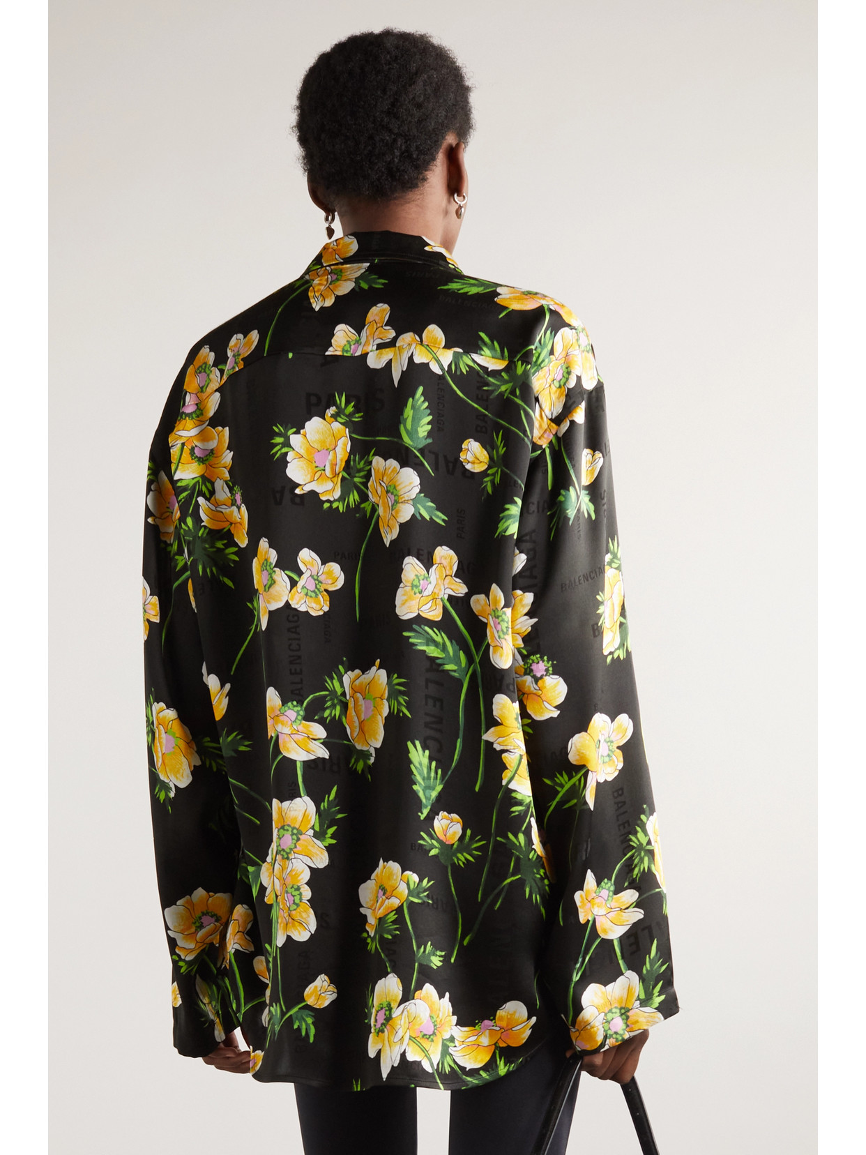 Shop Balenciaga Floral-print Silk-jacquard Shirt In Black