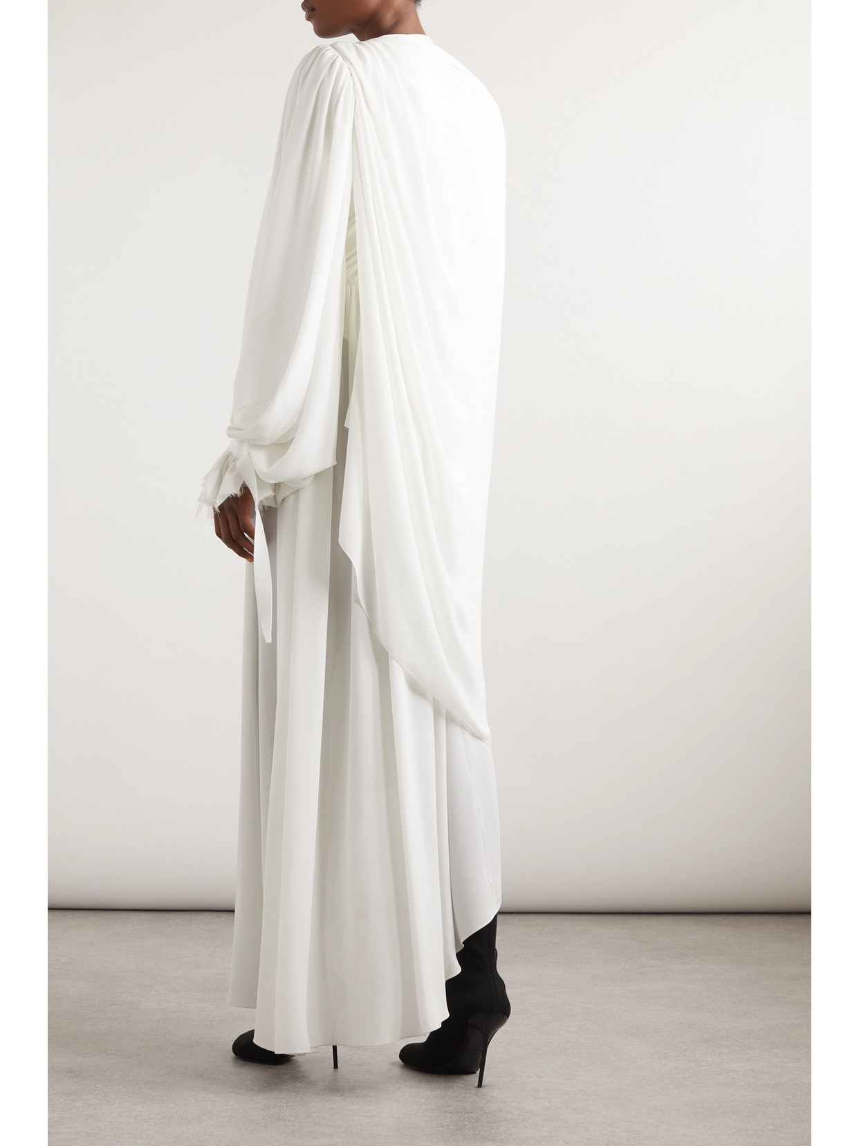 Shop Balenciaga Asymmetric Draped Cape-effect Pleated Crepe Dress In White