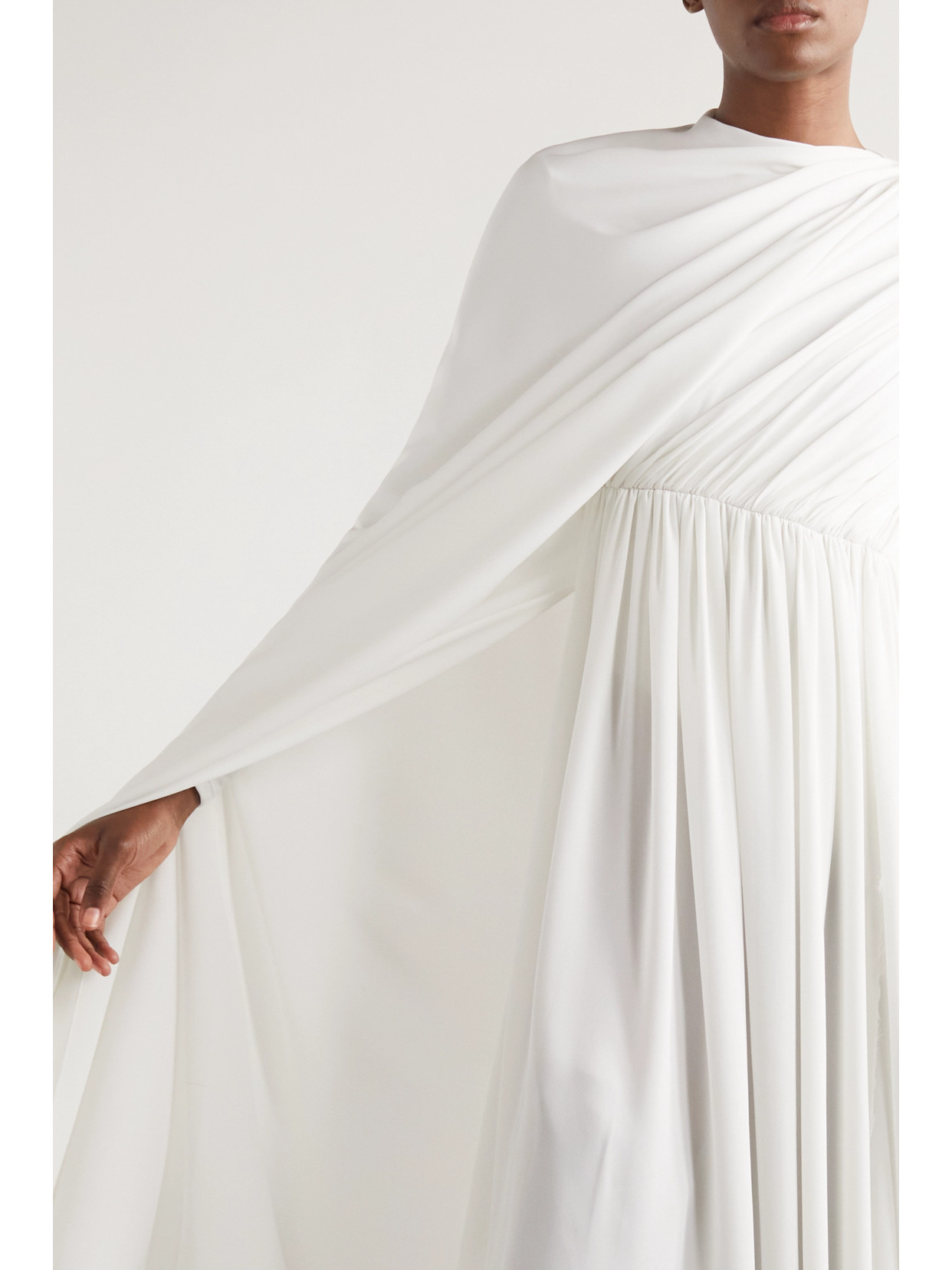 Shop Balenciaga Asymmetric Draped Cape-effect Pleated Crepe Dress In White