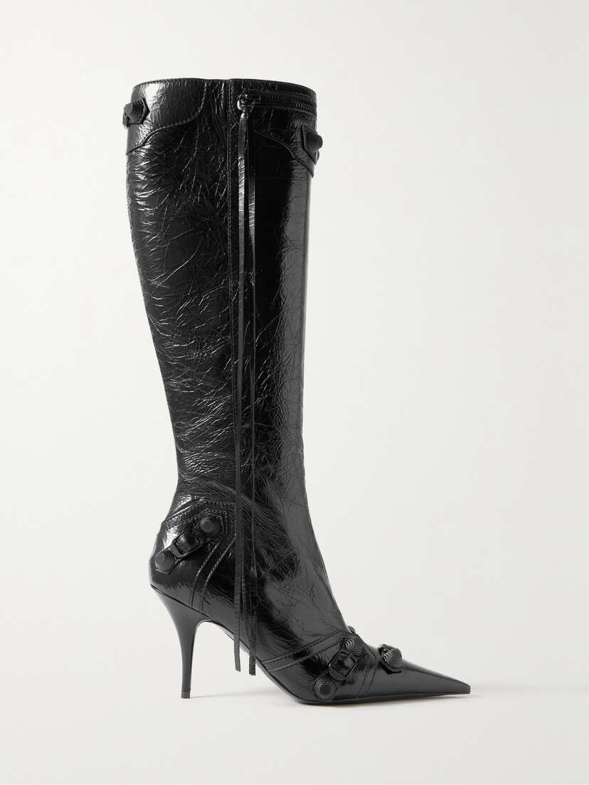 Balenciaga Le Cagole Studded Crinkled-leather Knee Boots