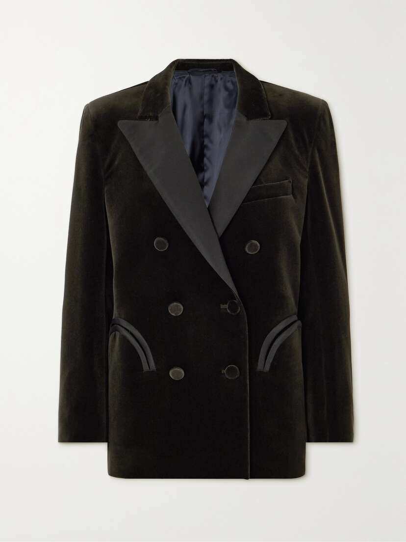 Blazé Milano Everynight Double-breasted Silk-satin Trimmed Cotton-velvet Blazer