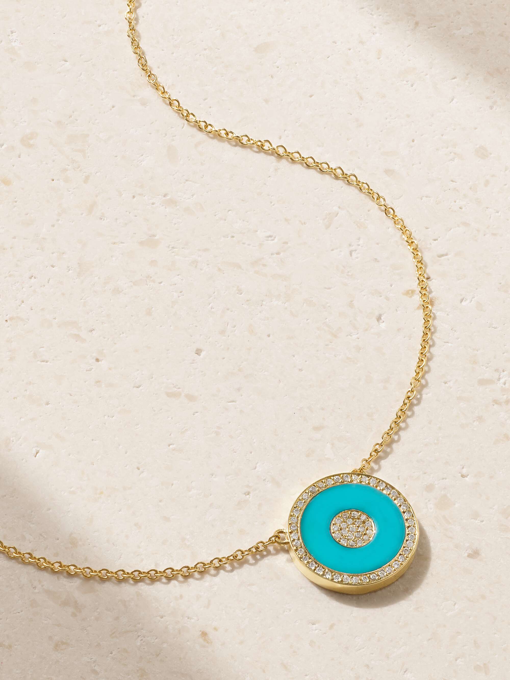 Mini Evil Eye Kette aus 18 Karat Gold mit Türkis und Diamanten