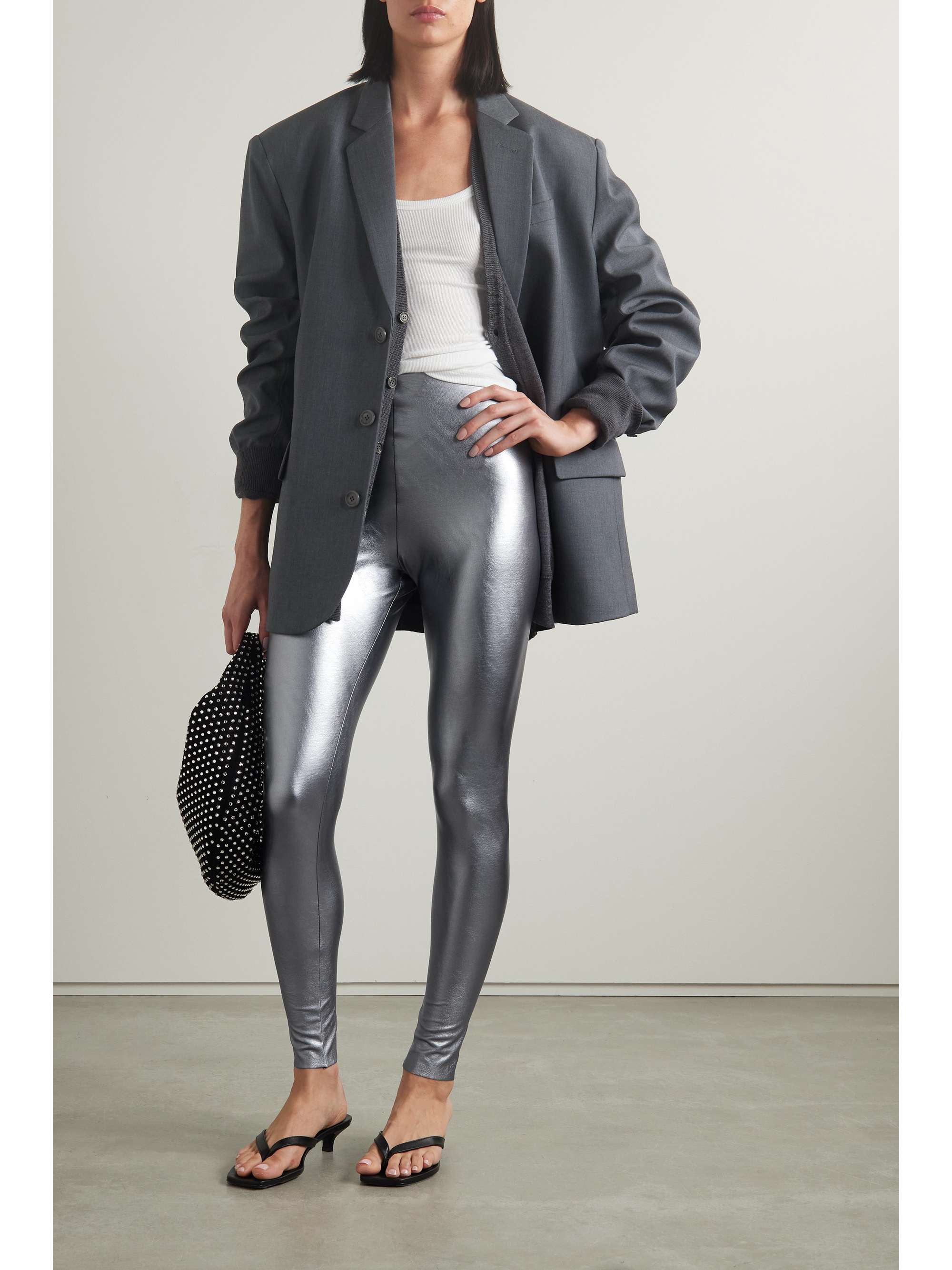 COMMANDO Metallic faux stretch-leather leggings