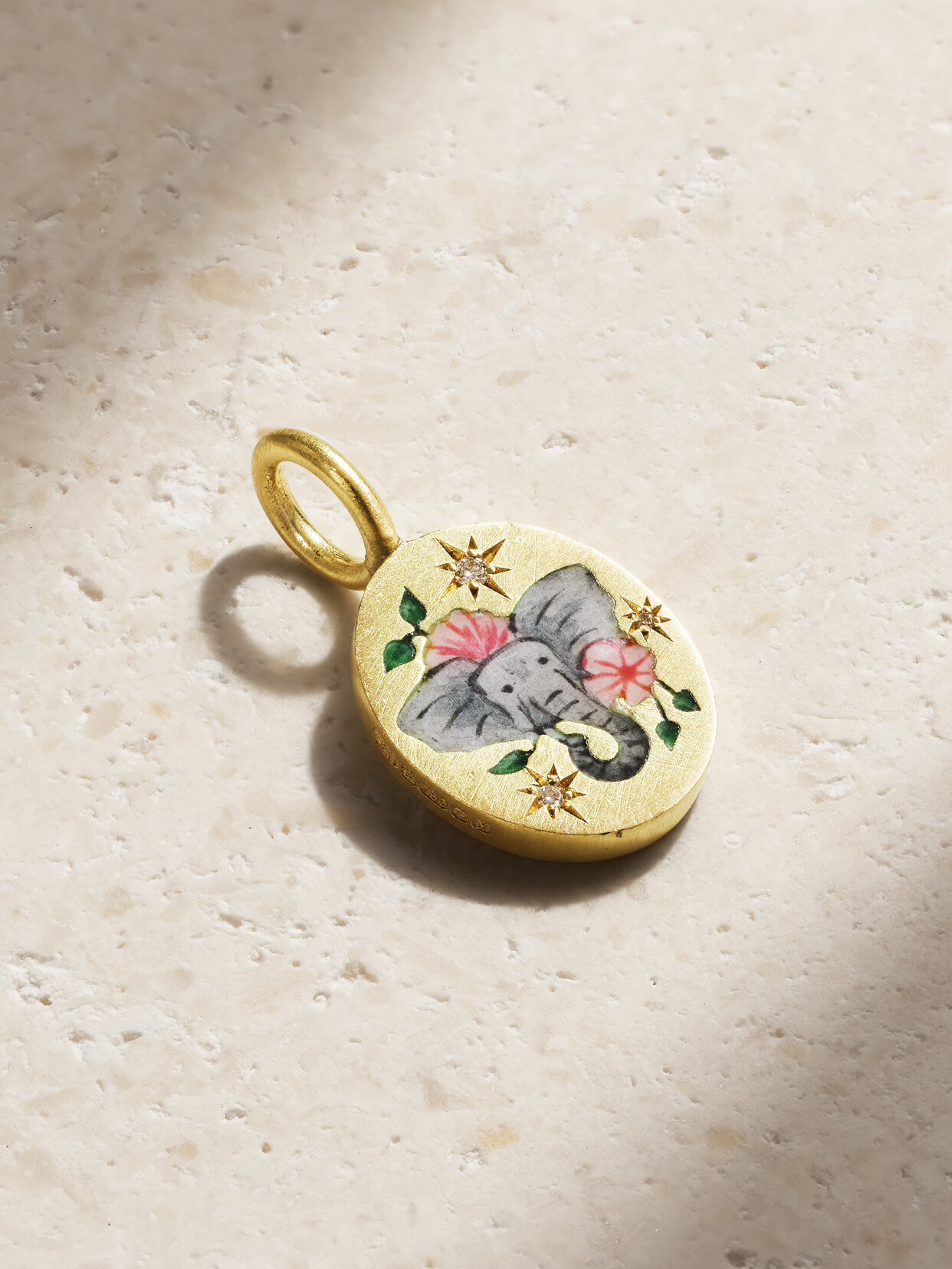 Cece Jewellery Elephant & Camellia 18-karat Recycled , Enamel And Diamond Charm