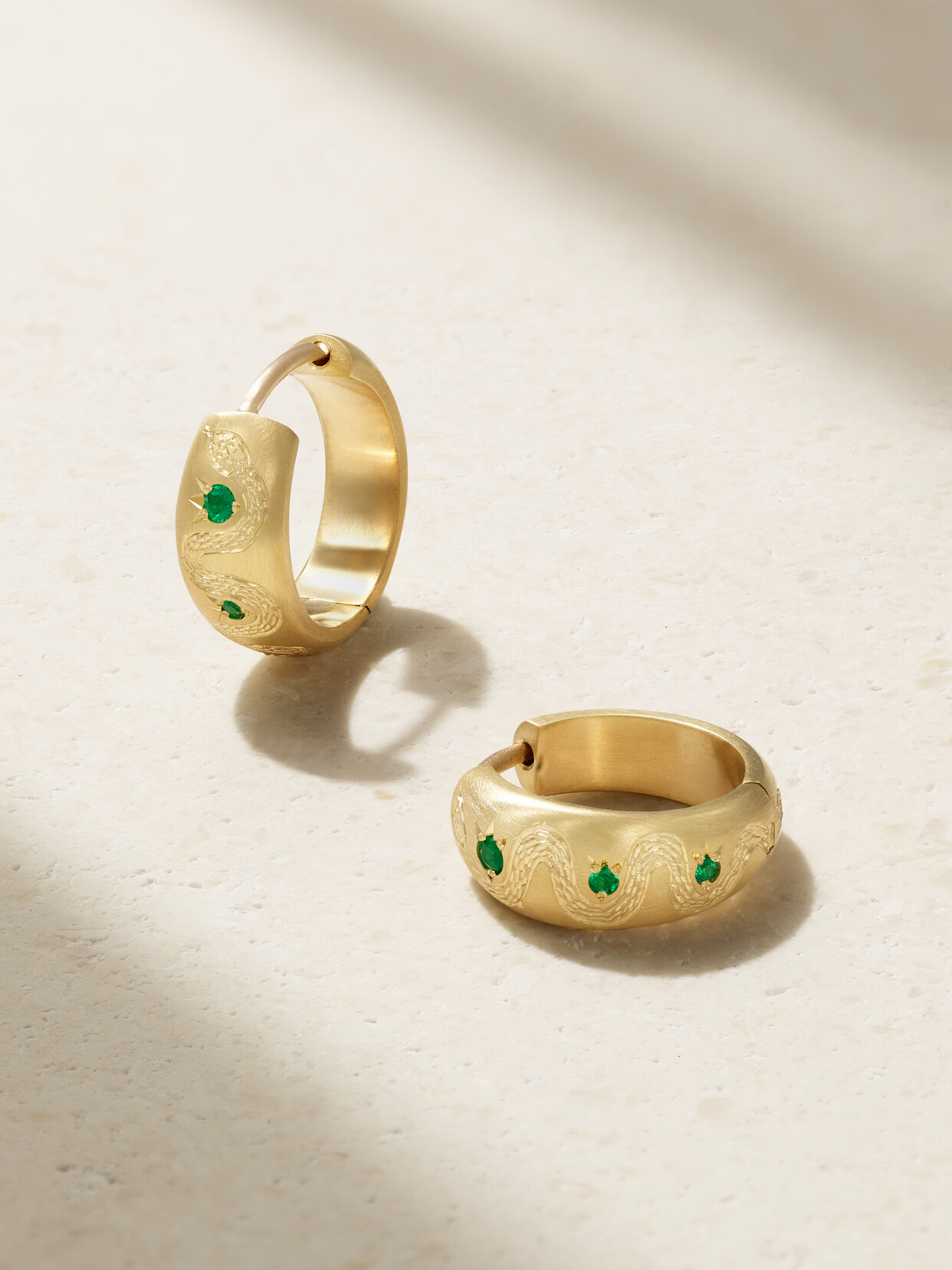 Cece Jewellery Eternal Snake 18-karat Recycled  Emerald Hoop Earrings