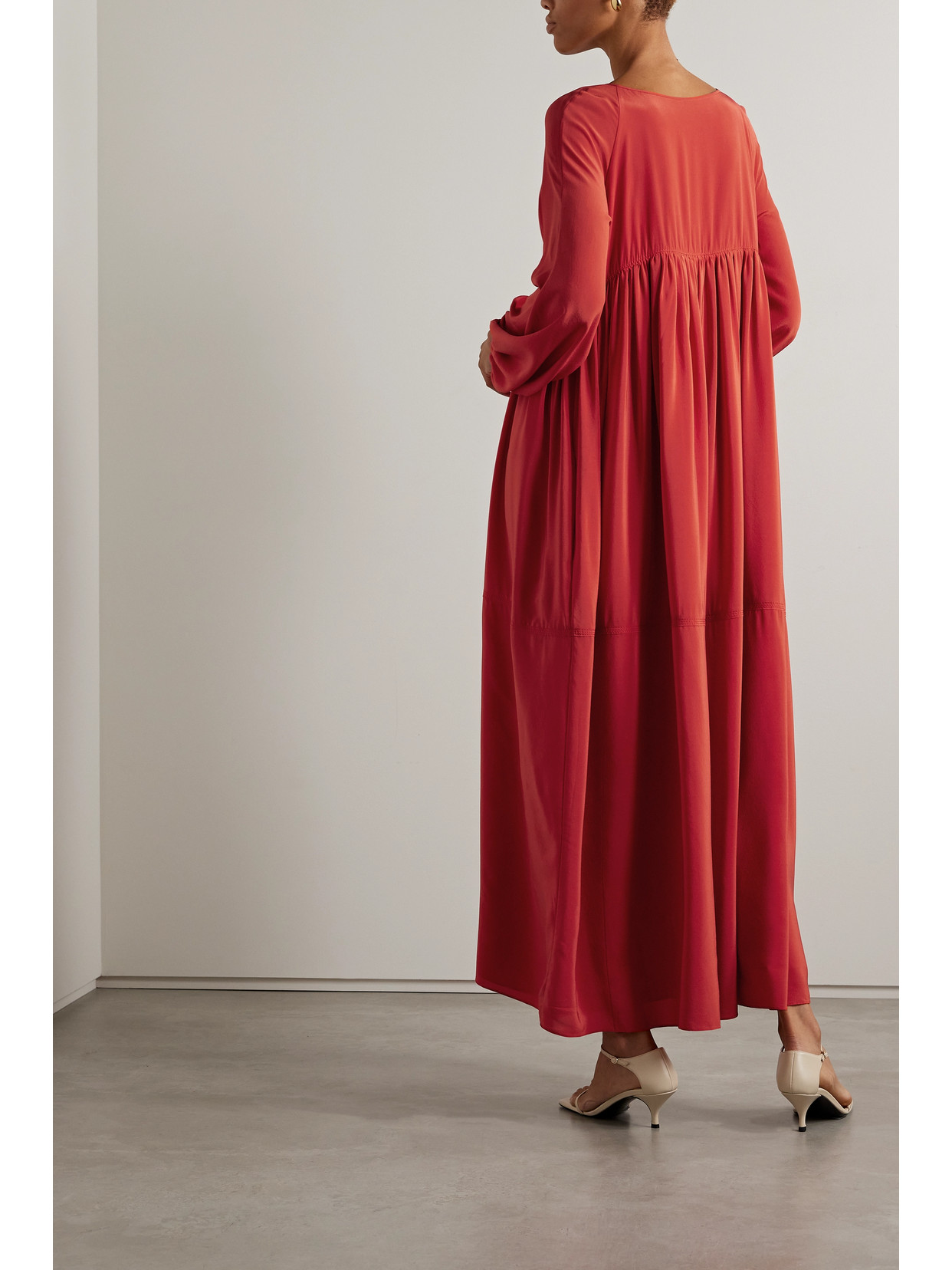 Shop Another Tomorrow Gathered Silk Crepe De Chine Maxi Dress In Red