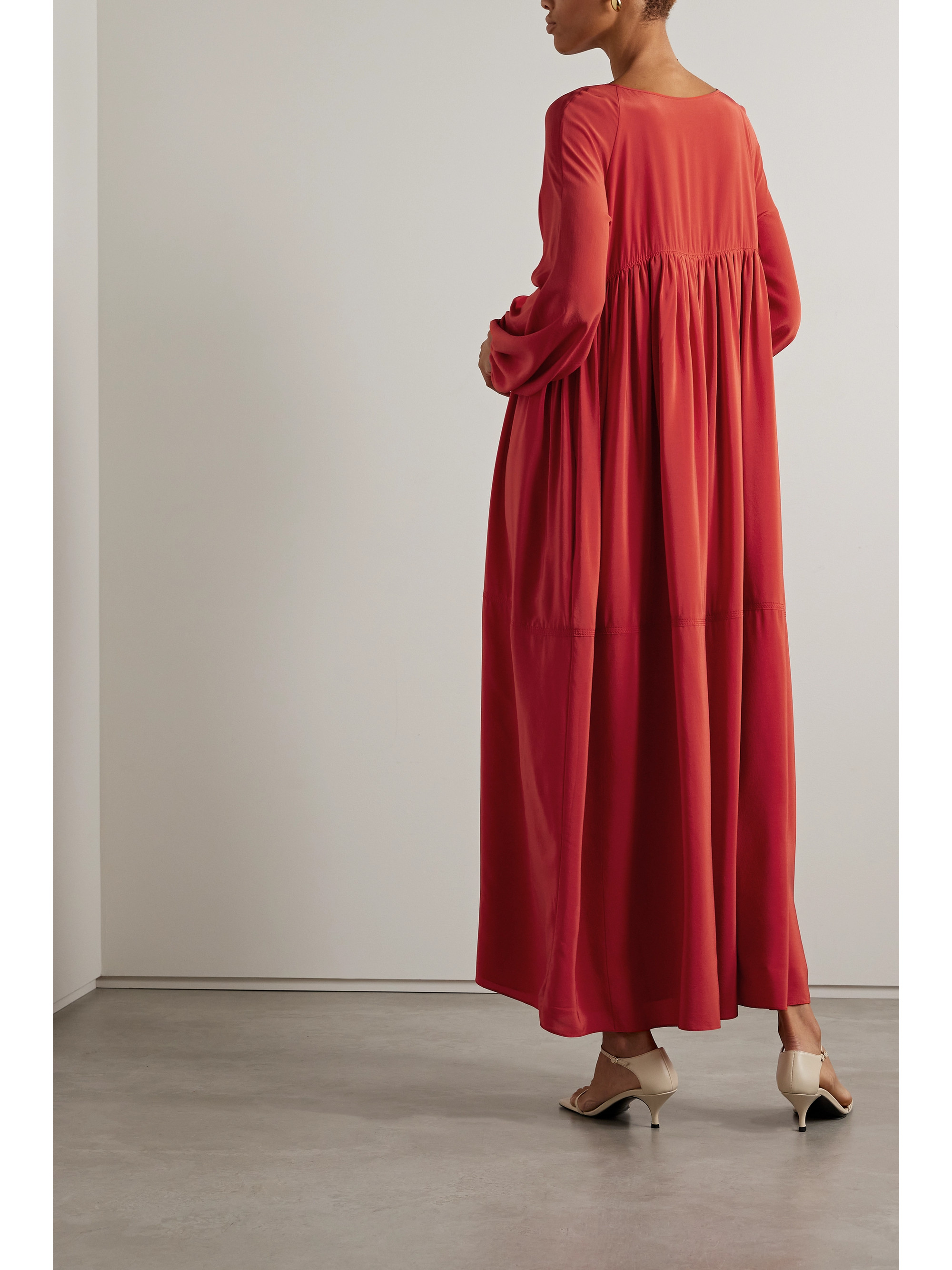 Another Tomorrow Gathered silk crepe de chine maxi dress