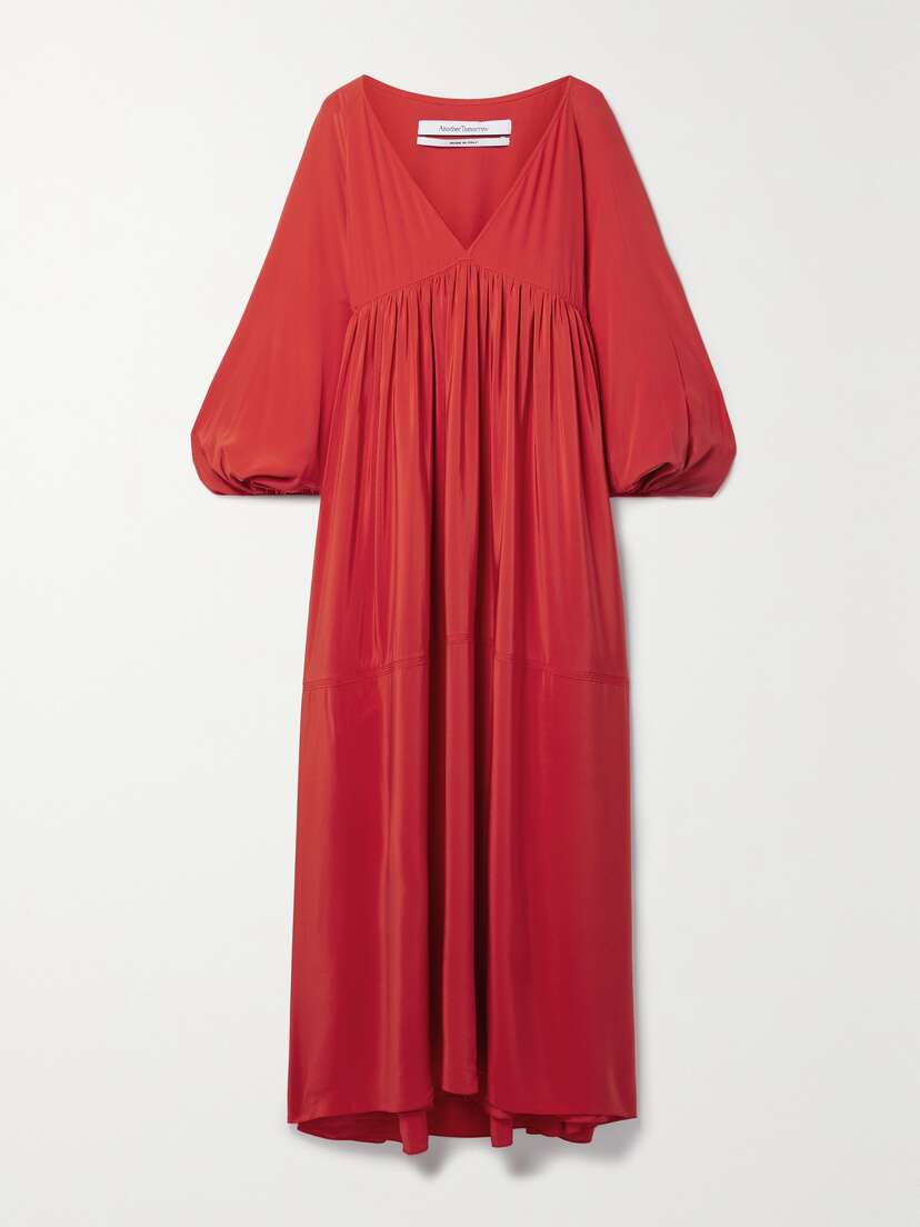 Another Tomorrow Gathered Silk Crepe De Chine Maxi Dress