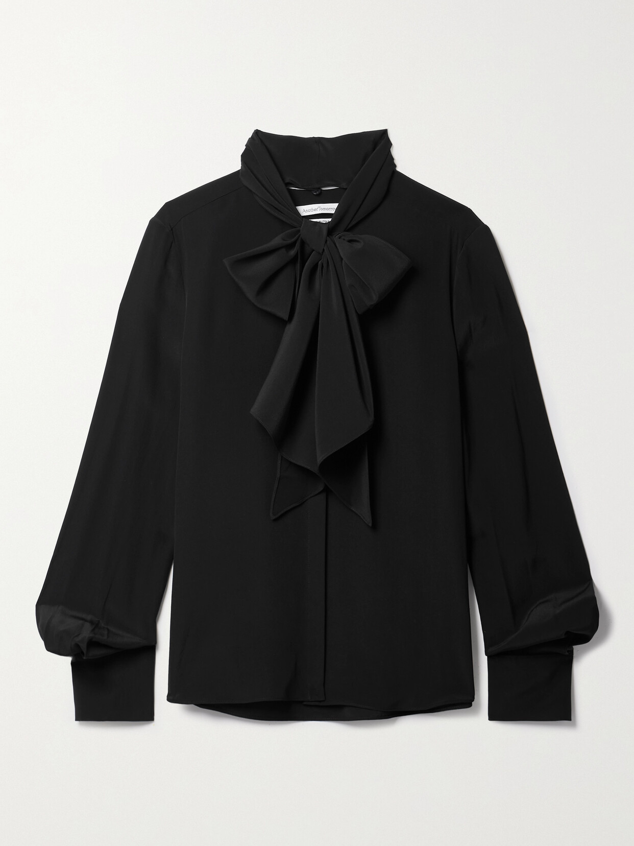 Shop Another Tomorrow Pussy-bow Silk-georgette Blouse In Black