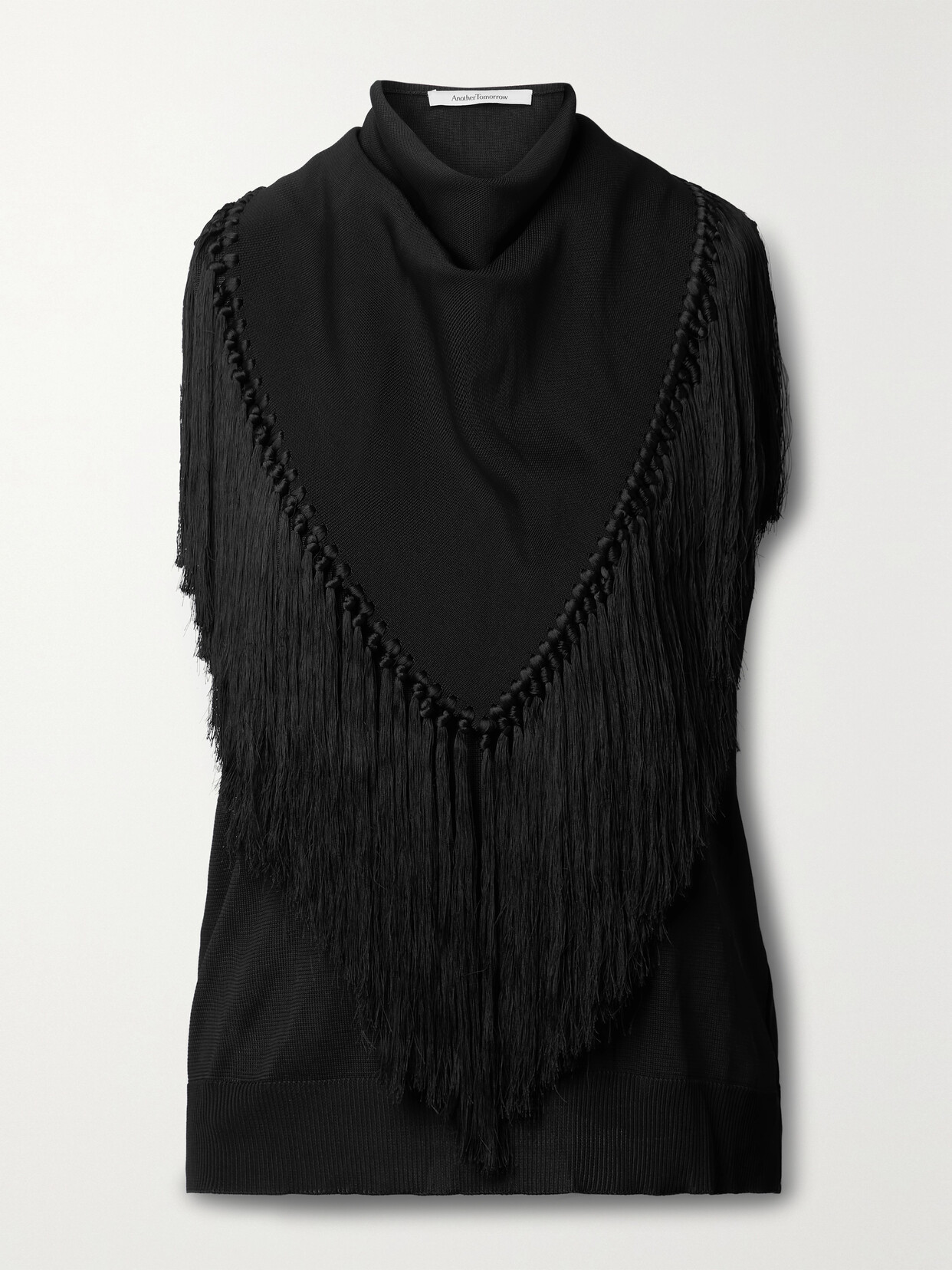 Another Tomorrow - + Net Sustain Fringed Draped Knitted Tank - Black