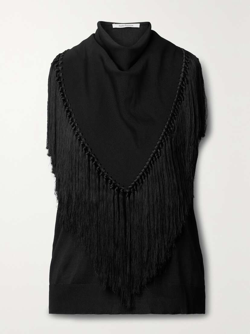 Another Tomorrow + Net Sustain Fringed Draped Knitted Tank - x large