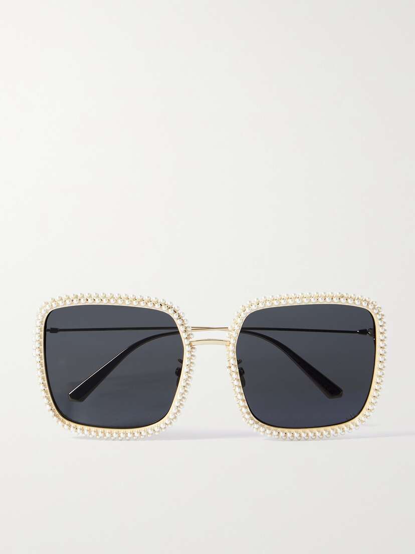 DIOR Eyewear Missdior S2u Embellished Oversized Square-frame Gold-tone Sunglasses