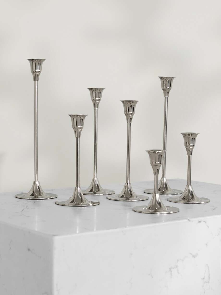 5th Avenue Collection Candle Sticks Hammered Nickel W/Velvet Box 10 inch H