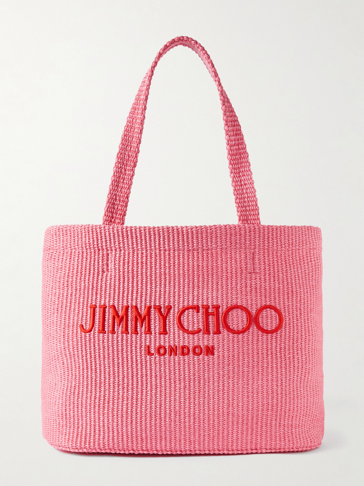 Jimmy Choo Beach Mini Raffia Tote Bag In Pink