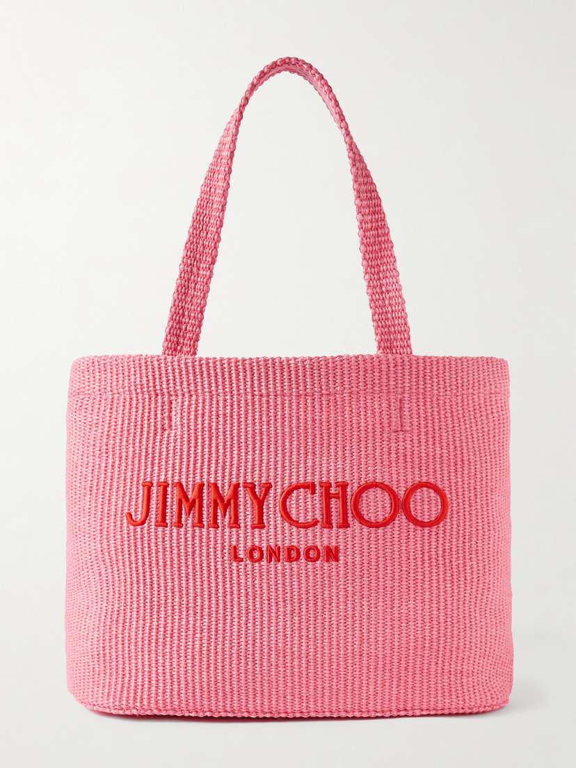 Jimmy Choo Avenue Embroidered Raffia Tote