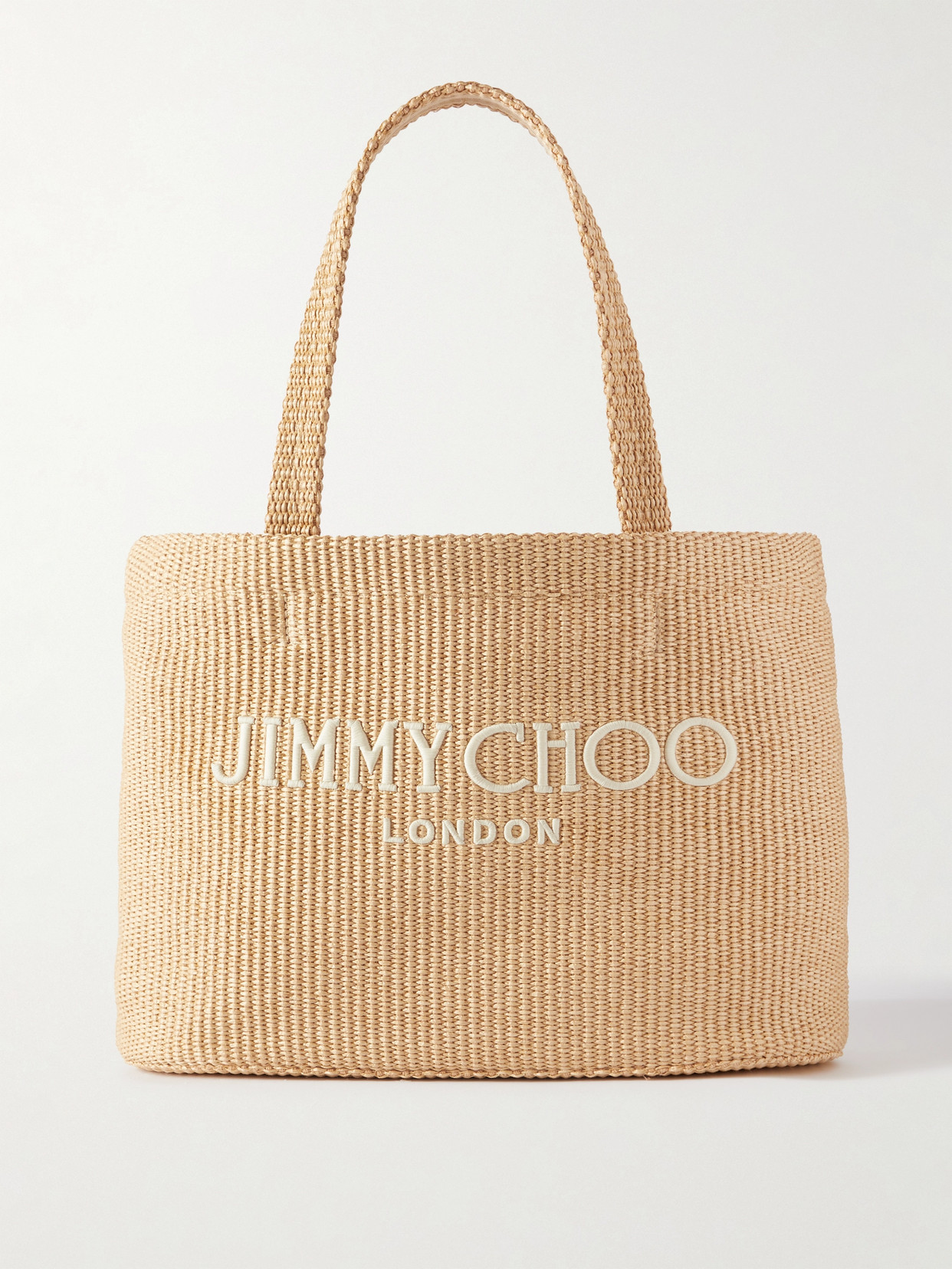 Jimmy Choo Avenue Logo-embroidered Woven Raffia Tote In Neutrals