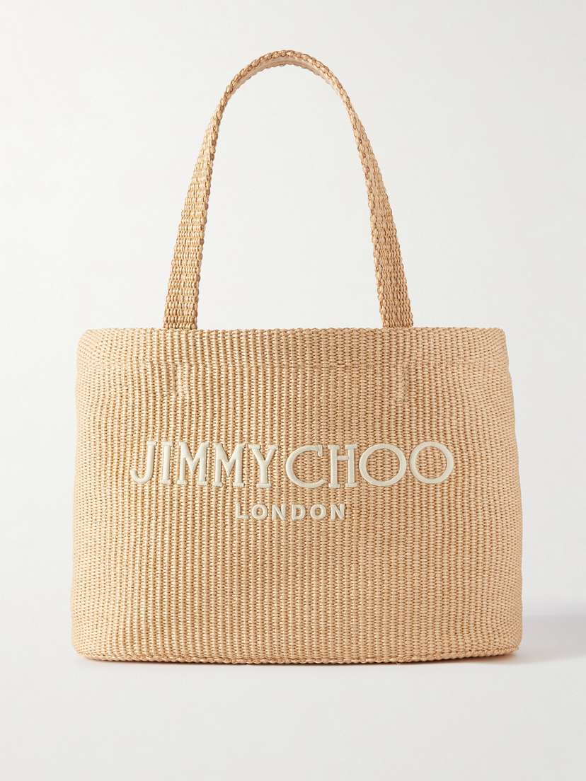 Jimmy Choo Avenue Logo-embroidered Woven Raffia Tote