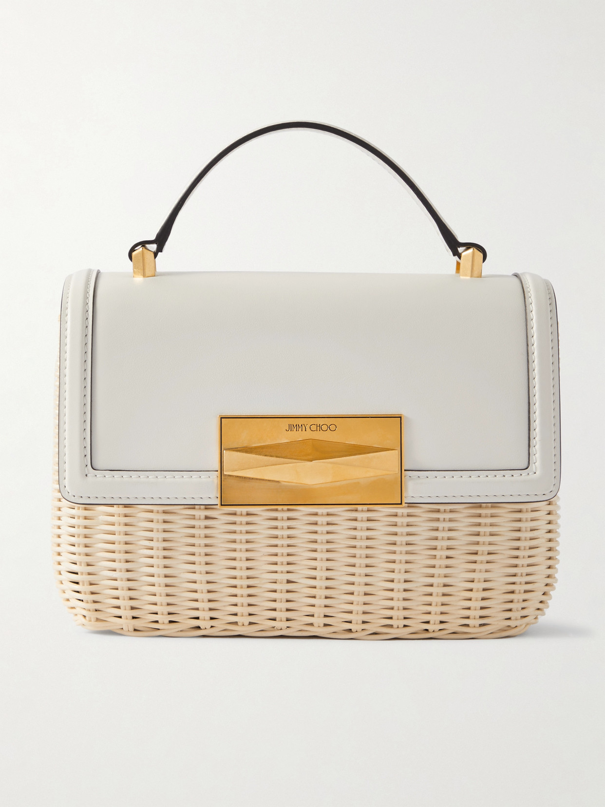 Jimmy Choo Diamond Wicker And Leather Tote Bag In Neutrals