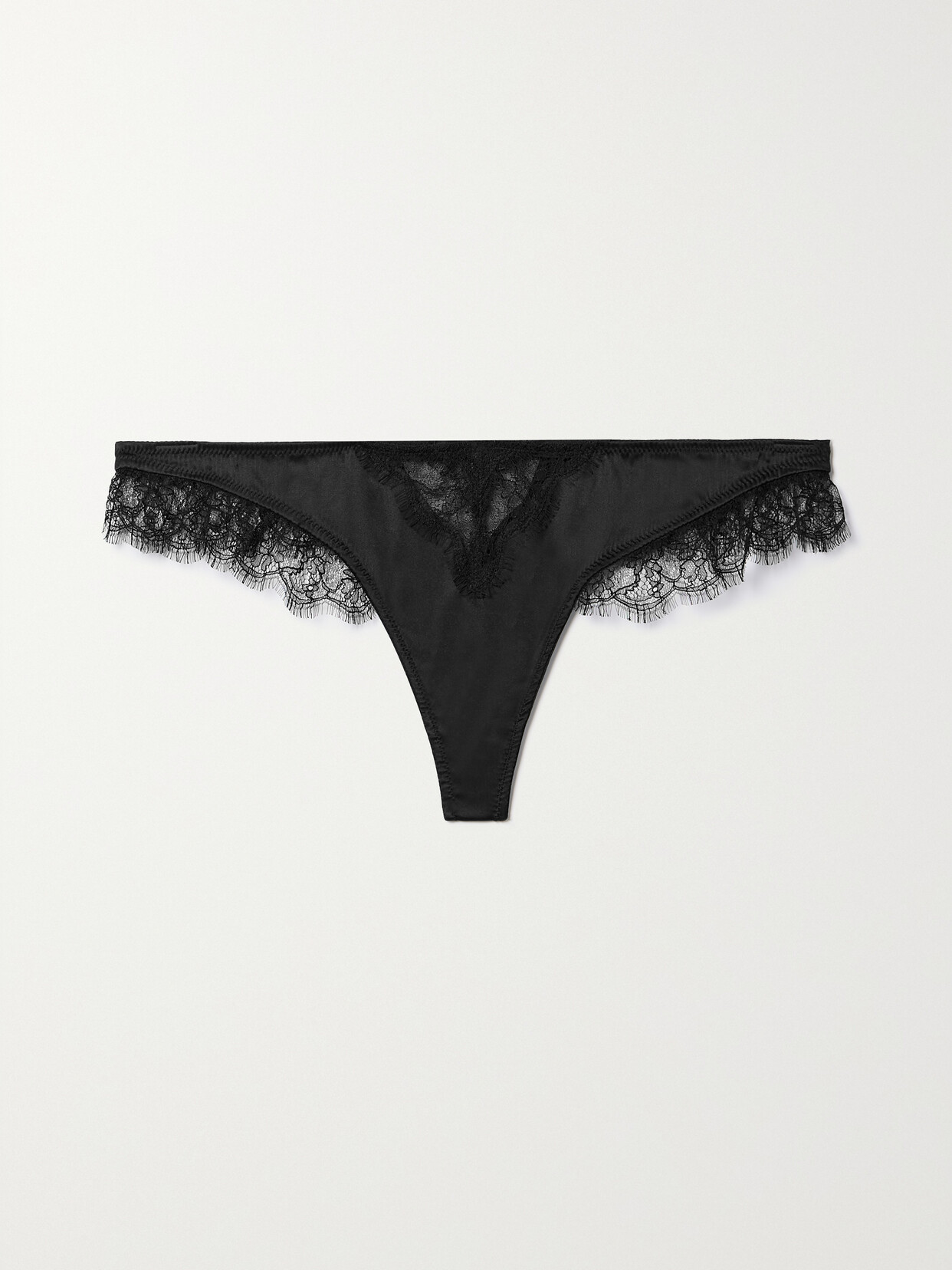 Kiki de Montparnasse - Leavers Lace-trimmed And Silk-blend Satin And Tulle Thong - Black