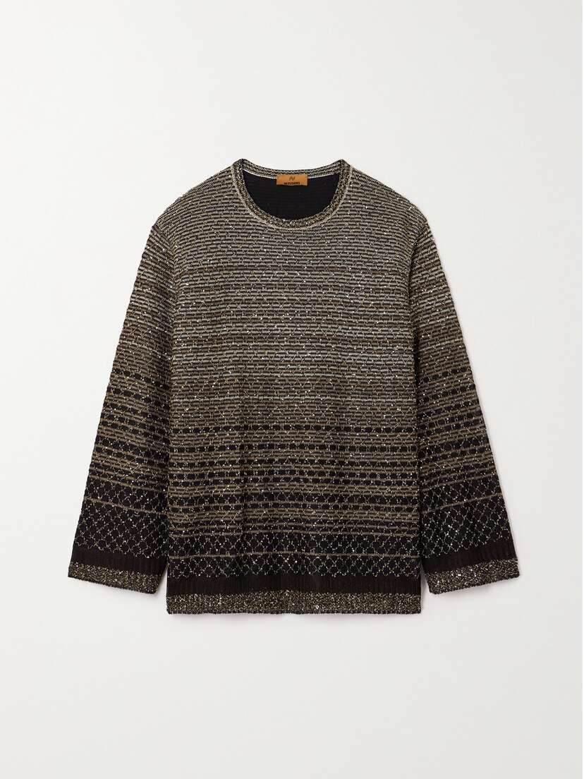 Missoni Sequined Striped Metallic Crochet-knit Sweater