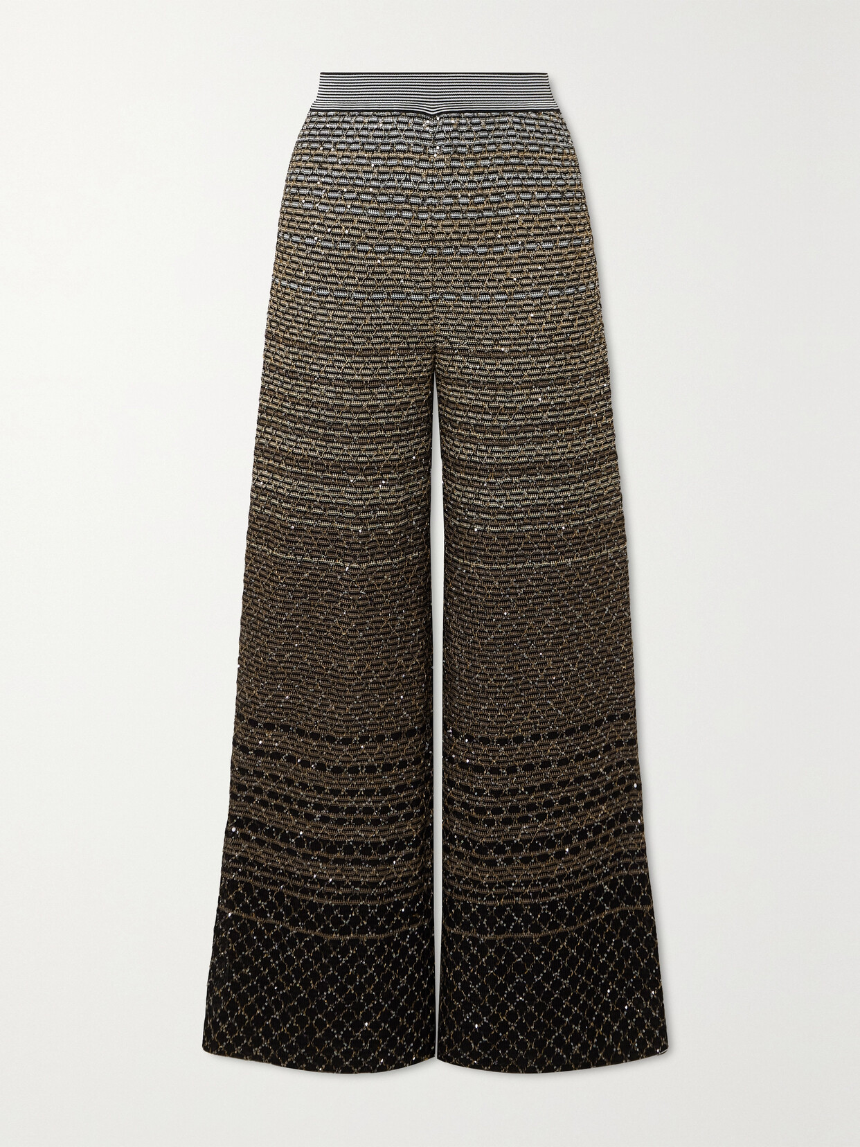 Missoni Sequined Striped Metallic Crochet-knit Wide-leg Trousers In Multi