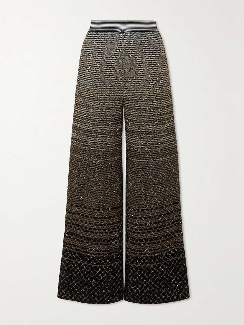 Missoni Sequined Striped Metallic Crochet-knit Wide-leg Pants
