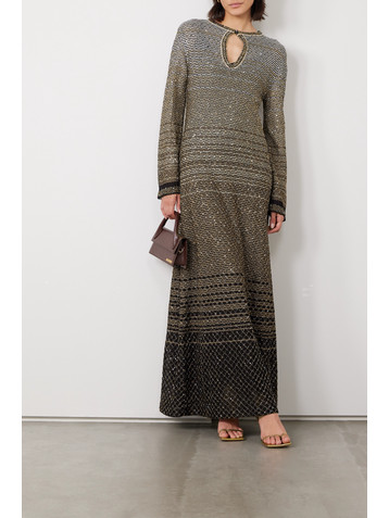Missoni Sequined striped metallic crochet-knit maxi dress