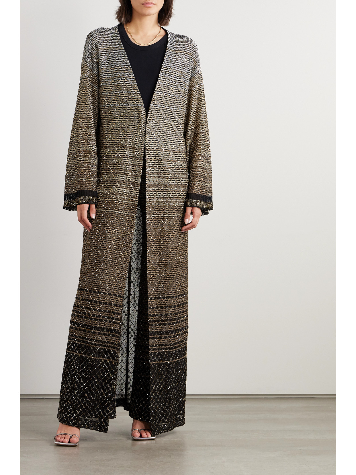 Missoni Sequined Striped Metallic Crochet-knit Cardigan In Multi