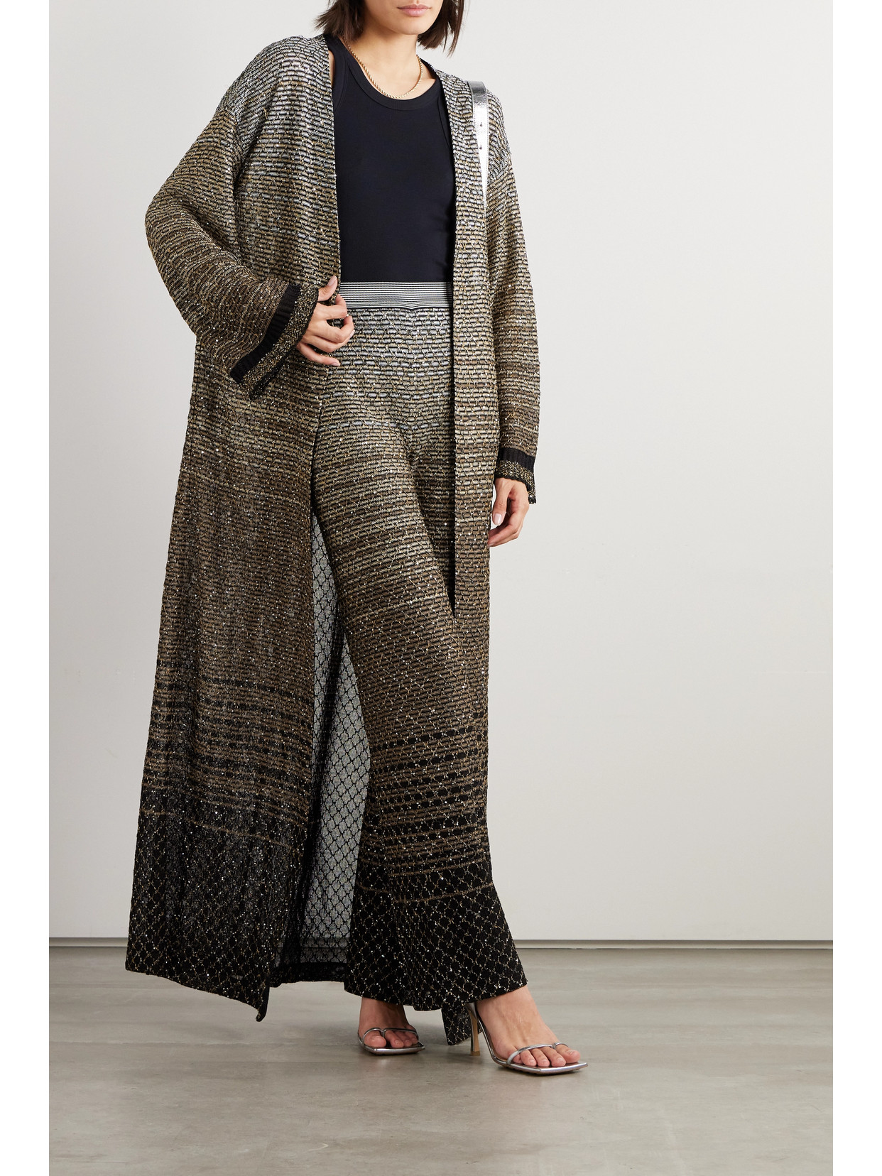 Missoni Sequined Striped Metallic Crochet-knit Cardigan In Multi