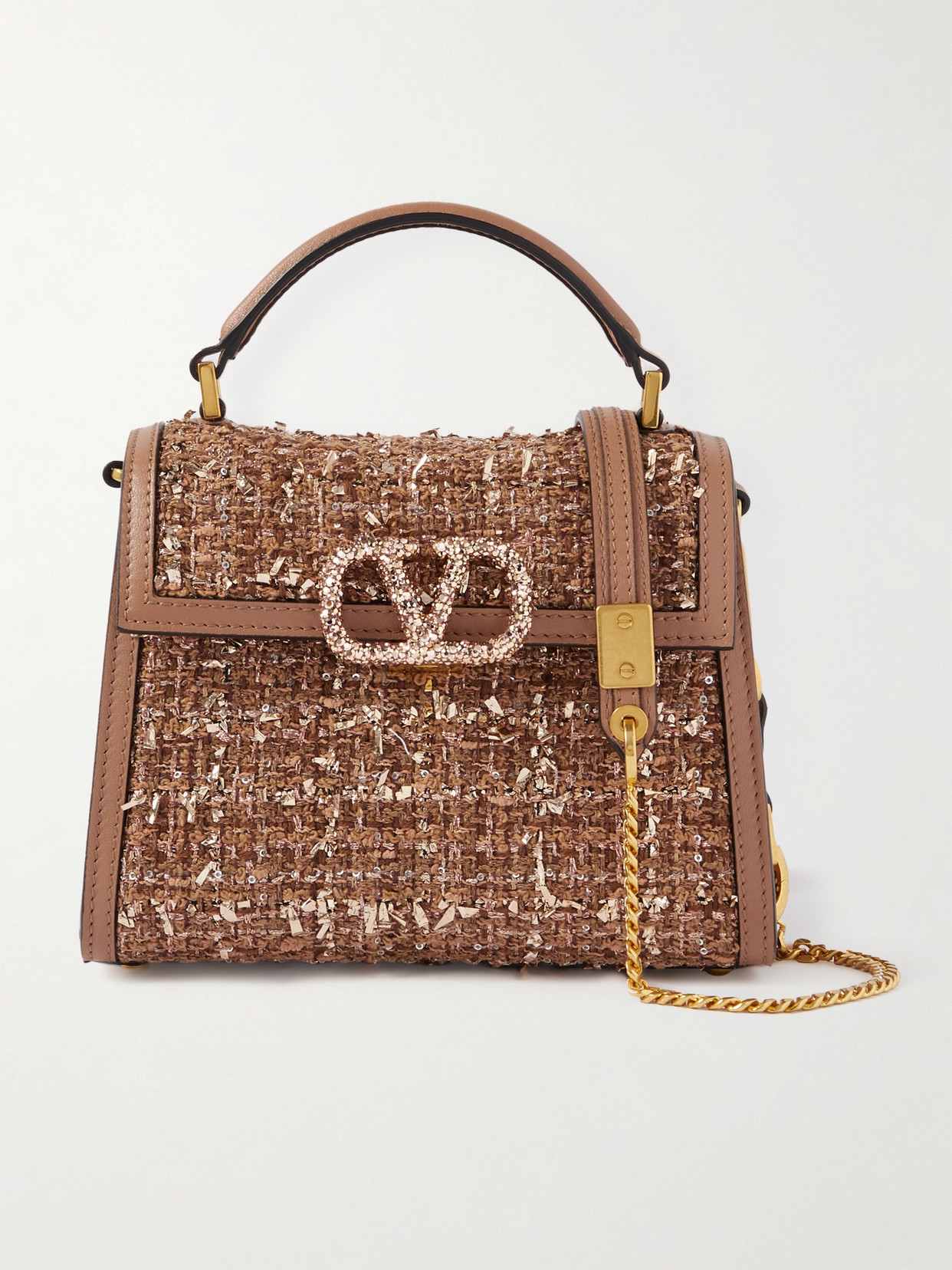 Valentino Garavani Vsling Mini Embellished Metallic Tweed And Leather Tote