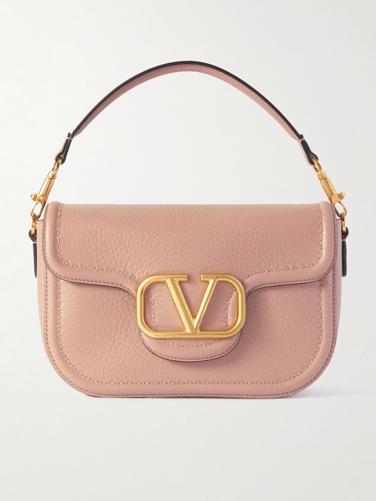 Shop Valentino Locò Textured-leather Shoulder Bag In Neutrals