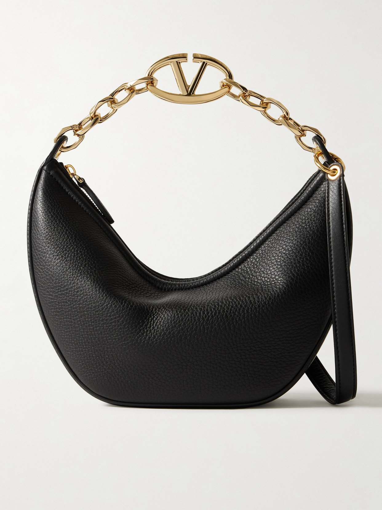 Shop Valentino Vlogo Small Textured-leather Shoulder Bag In Black