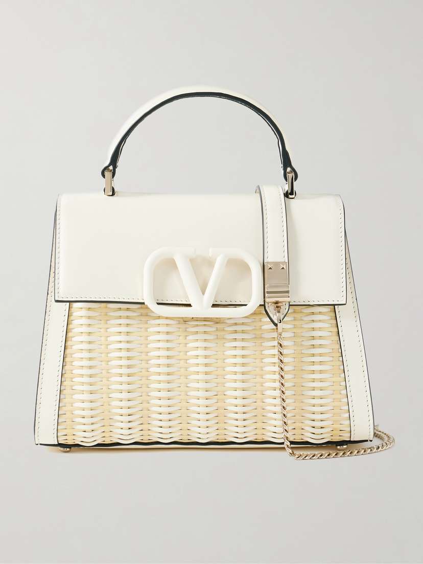 Valentino Garavani Vsling Small Raffia And Leather Shoulder Bag