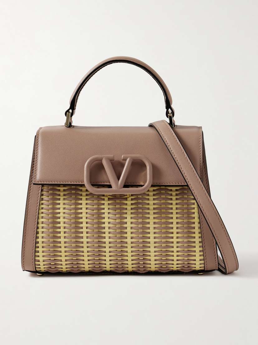 Valentino Garavani Vsling Small Raffia And Leather Shoulder Bag