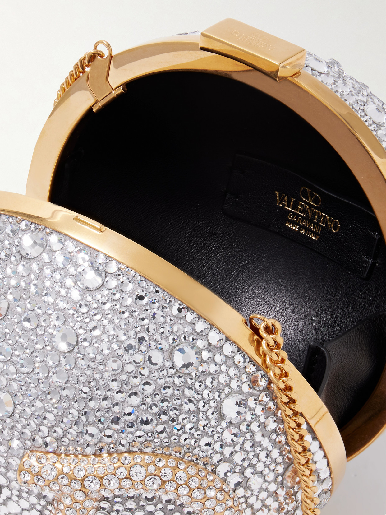 Valentino Garavani Vlogo Crystal-embellished Gold- And Silver-tone Clutch In Silver
