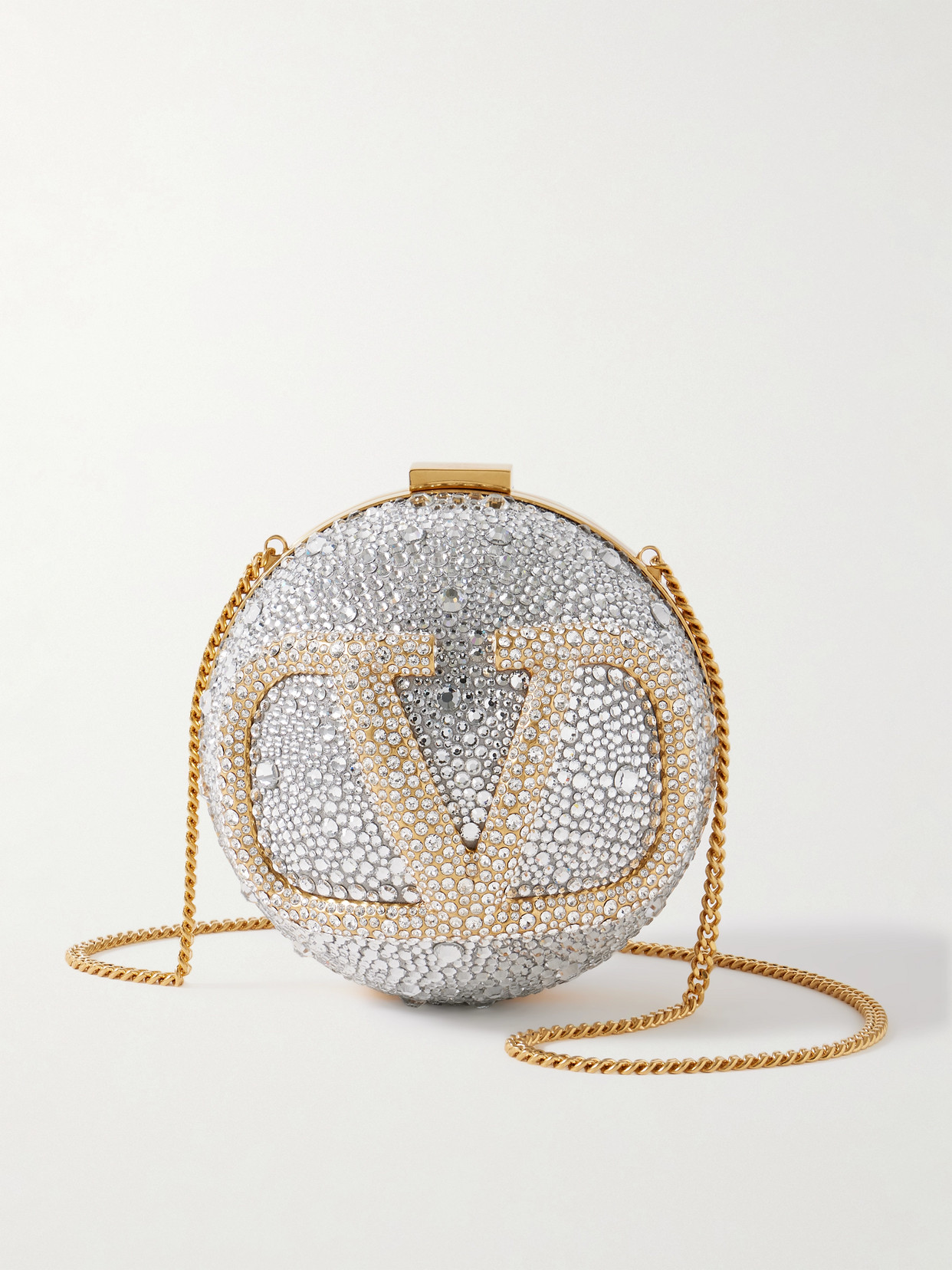 Valentino Garavani Vlogo Crystal-embellished Gold- And Silver-tone Clutch