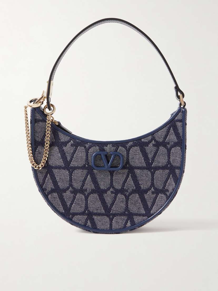 Valentino Garavani Vlogo Mini Leather-trimmed Denim-jacquard Shoulder Bag