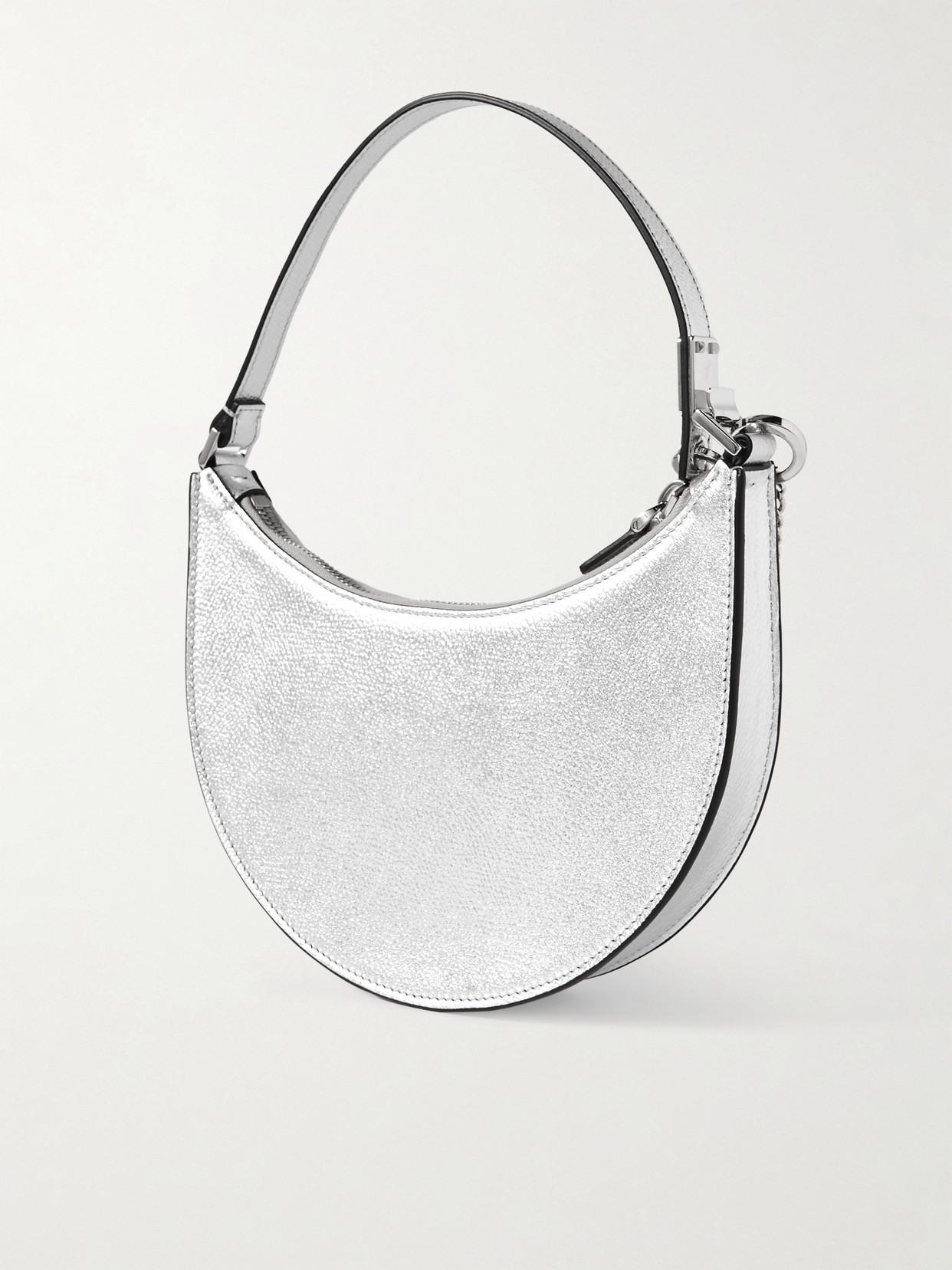 Shop Valentino Vlogo Mini Metallic Textured-leather Shoulder Bag In Silver