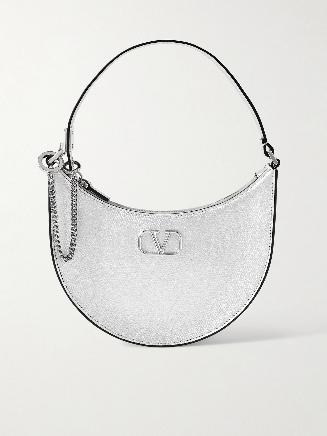 Valentino Garavani Vlogo Mini Metallic Textured-leather Shoulder Bag In Silver