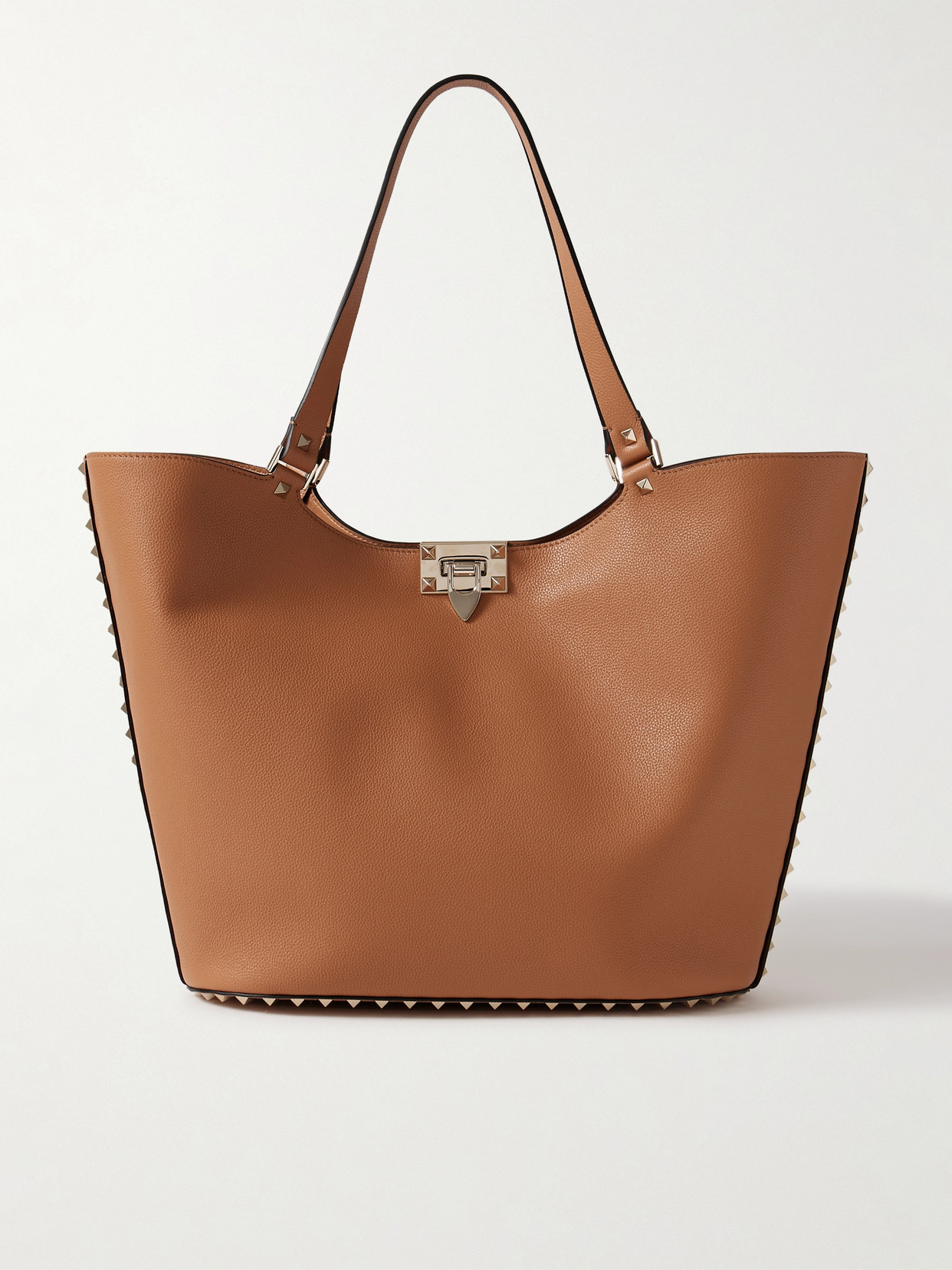 Valentino Garavani - Rockstud Small Textured-leather Tote - Brown