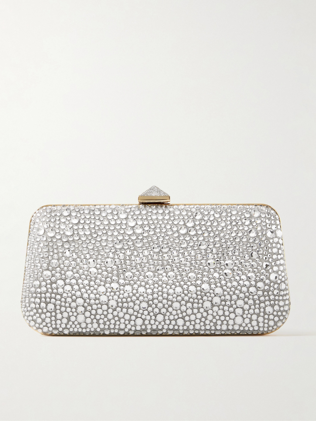 Shop Valentino Carry Secrets Crystal-embellished Suede Clutch In Silver