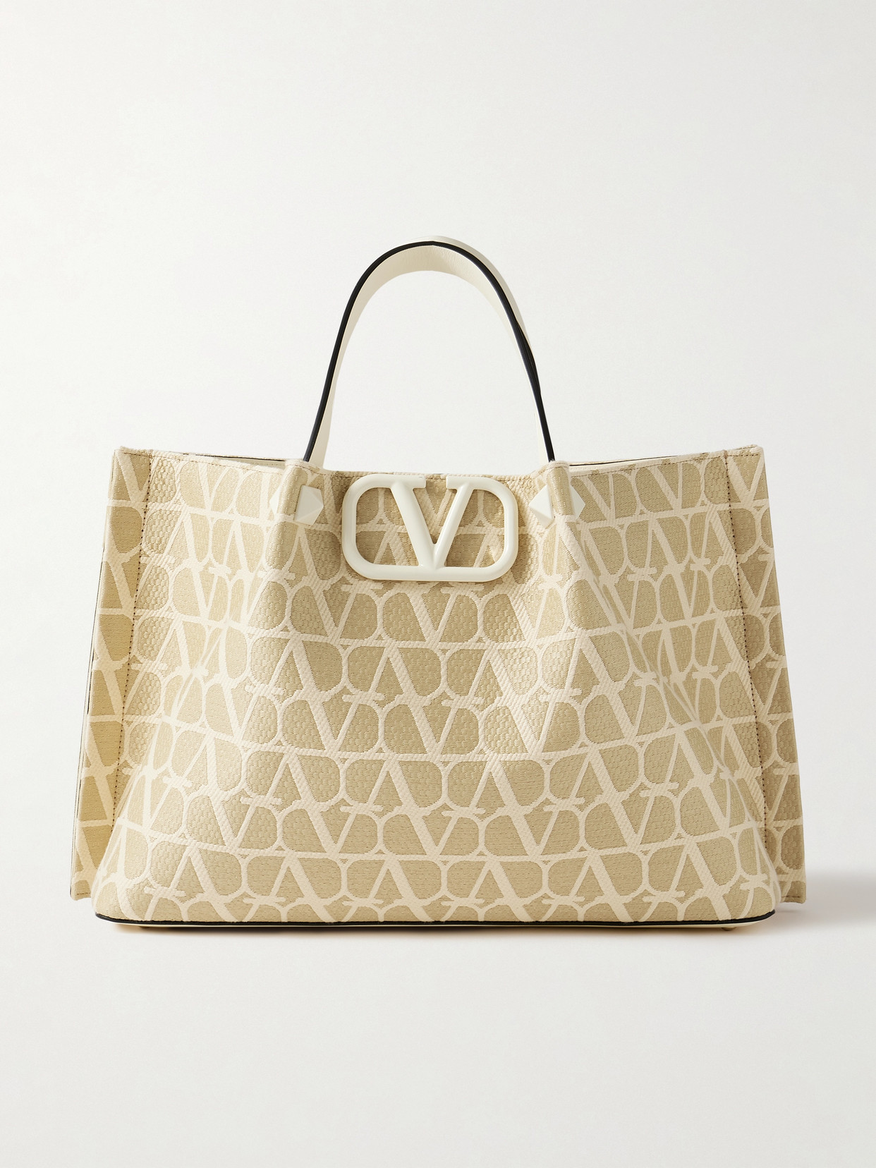 Valentino Garavani Vlogo Medium Leather-trimmed Raffia-jacquard Tote In Green