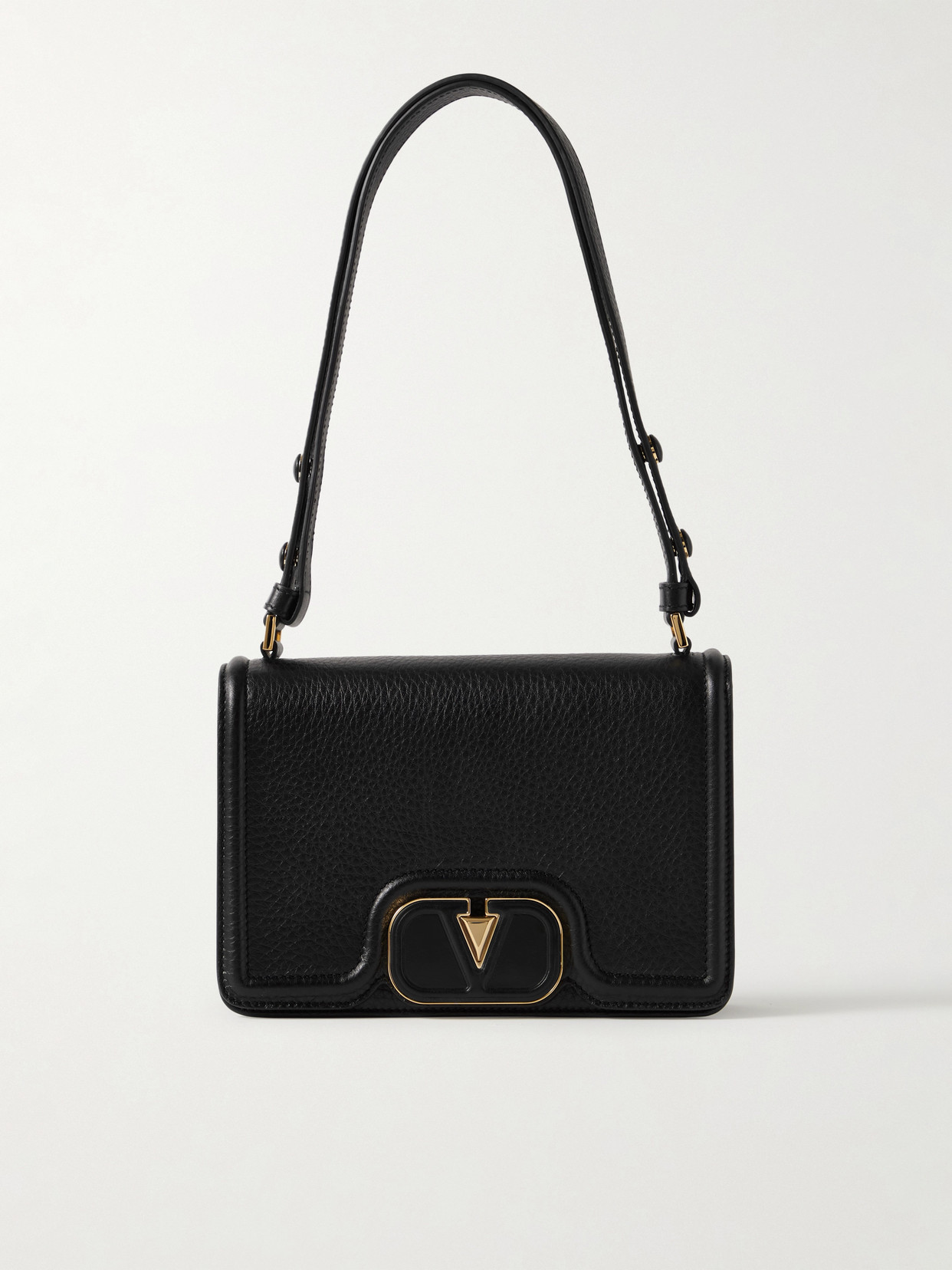 Valentino Garavani Vlogo Small Embellished Textured-leather Shoulder Bag In Black