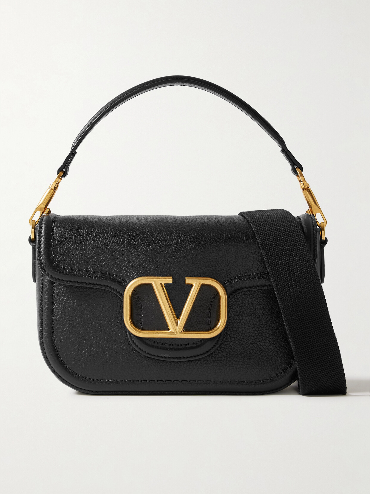 Shop Valentino Vlogo Embellished Textured-leather Shoulder Bag In Black