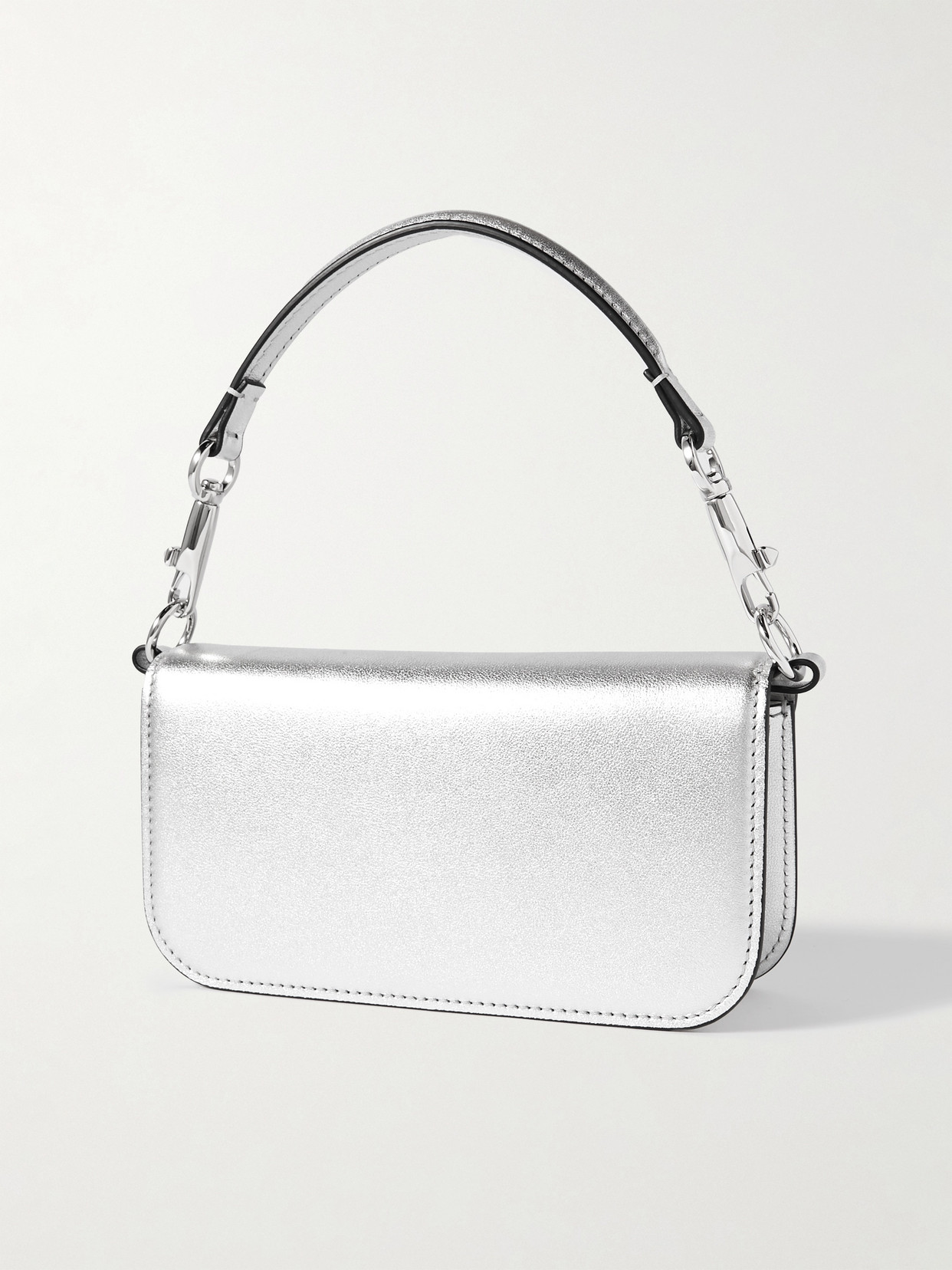 Valentino Locò Small Metallic Leather Shoulder Bag In Silver