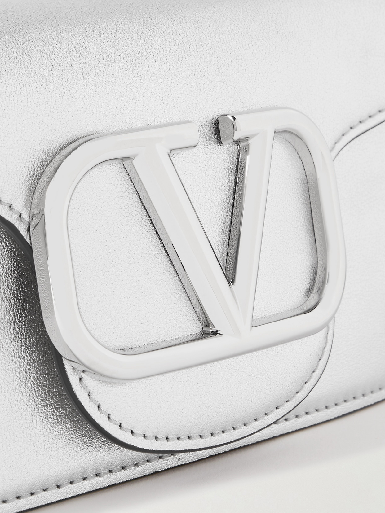 Valentino Locò Small Metallic Leather Shoulder Bag In Silver