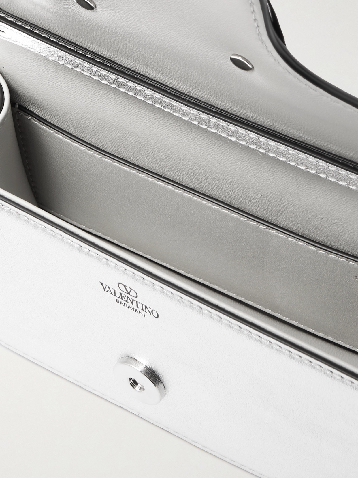 Valentino Locò Small Metallic Leather Shoulder Bag In Silver