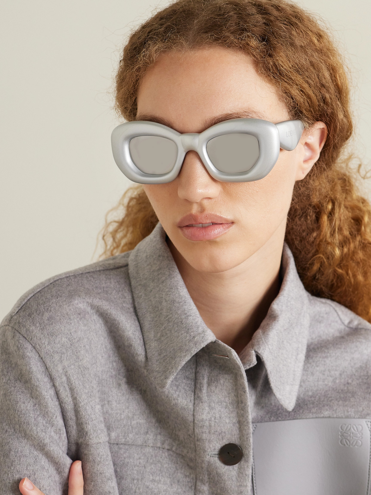 Shop Loewe Inflated Oversized D-frame Acetate Sunglasses In Silver