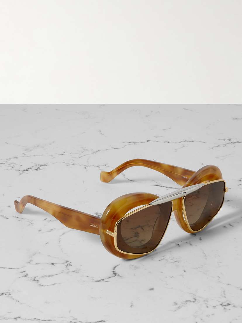 Loewe Double-frame Aviator-style Gold And Silver-tone And Tortoiseshell Acetate Sunglasses